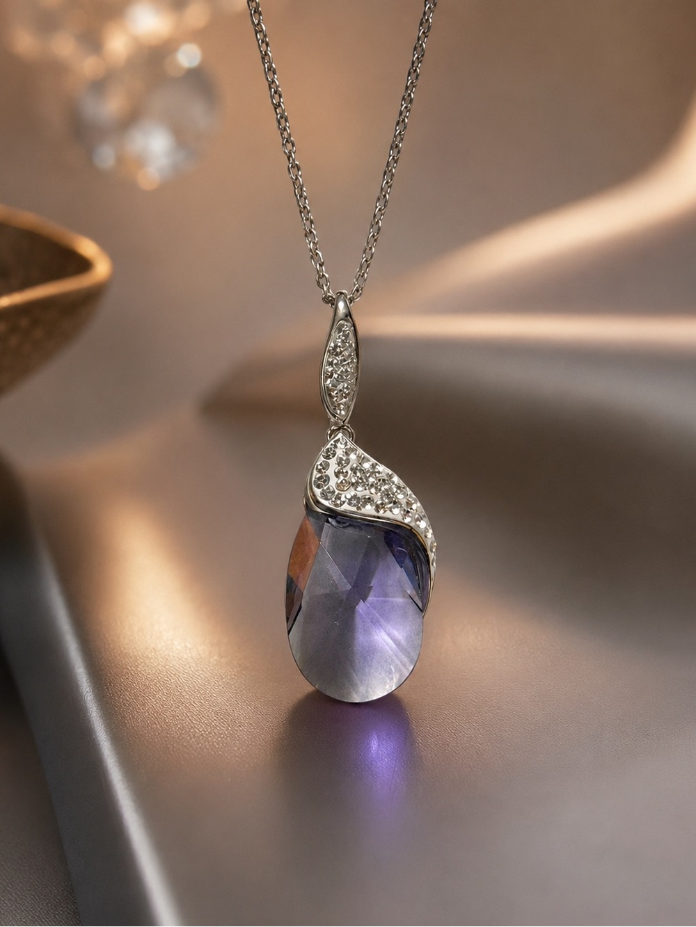 Vintage Swarovski Purple Crystal Necklace Sterling Silver 1990s Glam - Picture 5 of 11